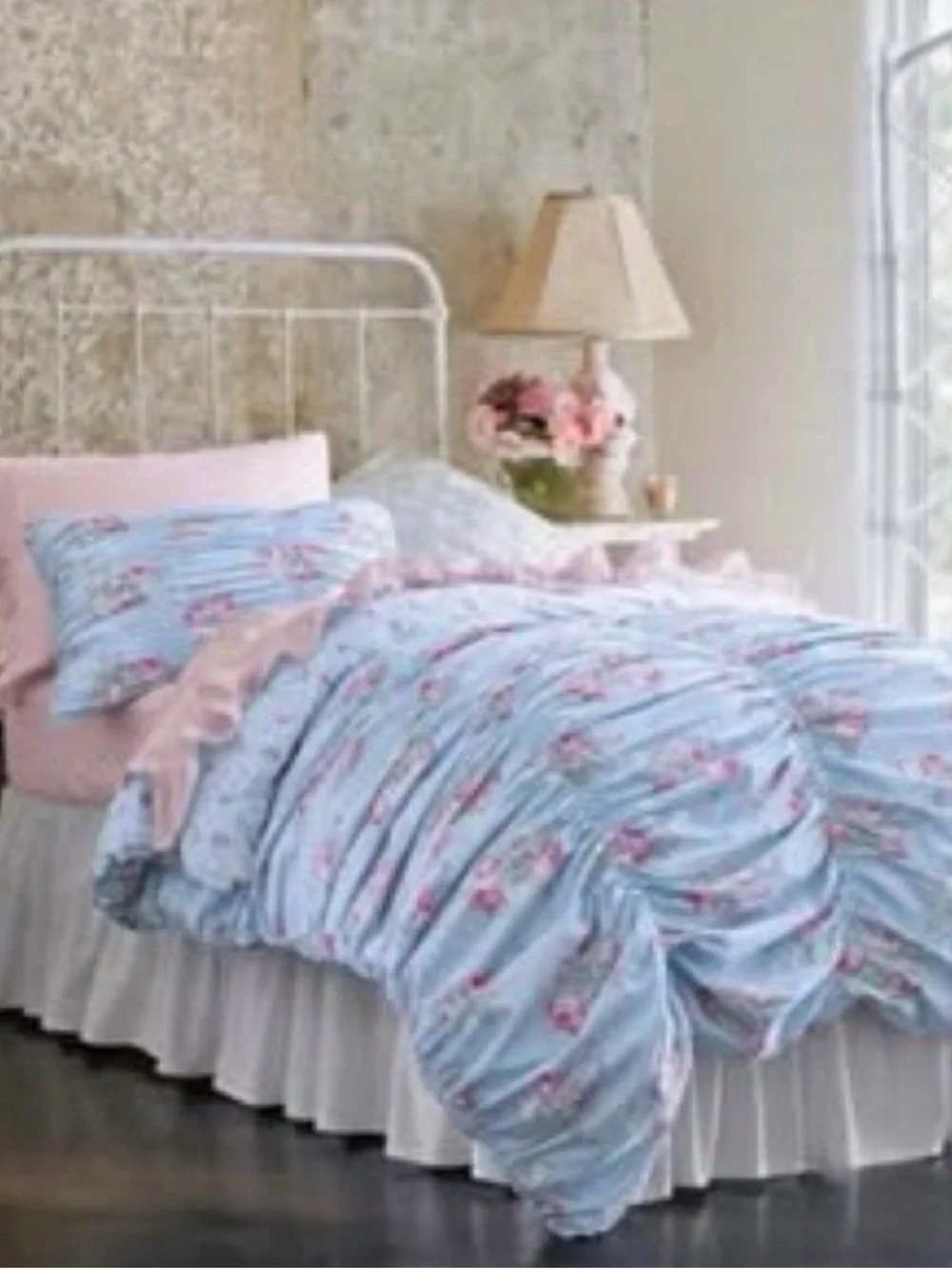 Vintage 100% Cotton Shabby Chic Rachel Ashwell Cabbage Ruched Duvet.